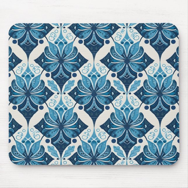 Mousepad Padrão Floral Boho Elegante em Azul (Frente)