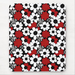 Mousepad Padrão Floral bonito em Vermelho, Preto e Branco