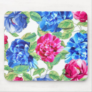 Mousepad Padrão Floral Bonito Rosa e Azul Vibrante