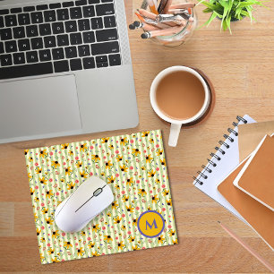 Mousepad Padrão Floral Borboleta Coneflower Monograma