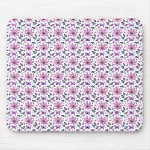 Mousepad Padrão Floral Borboleta Roxa Cottagecore Fofo