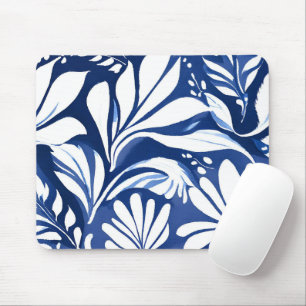 Mousepad Padrão Floral Botânico em Aquarela Azul
