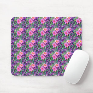 Mousepad Padrão floral botânico roxo e rosa