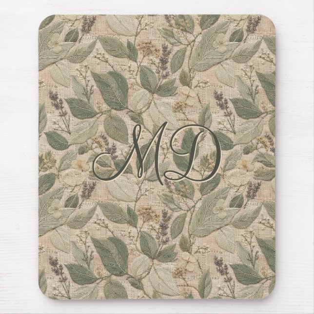 Mousepad Padrão Floral Botânico Sleek Sage (Frente)