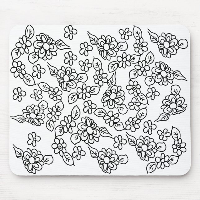 Mousepad Padrão floral branco e preto (Frente)