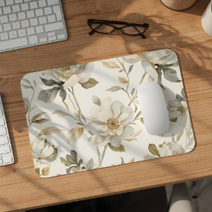 Mousepad Padrão Floral Branco em Aquarela Delicada