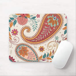 Mousepad Padrão Floral Branco Paisley Boho Vibrante