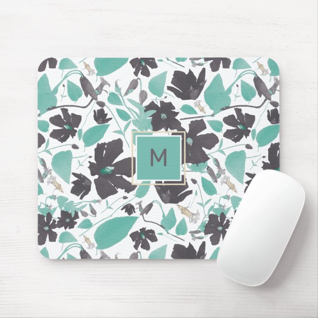 Mousepad Padrão Floral Castanho Elegante Com Inicial (Com mouse)