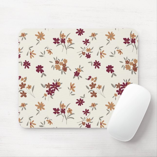 Mousepad Padrão Floral Cinza Dourada Maroon Ditsy (Com mouse)