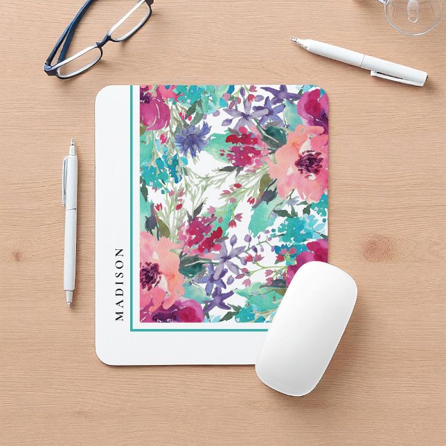 Mousepad Padrão Floral Colorido de Aquarela Feminina (Criador carregado)