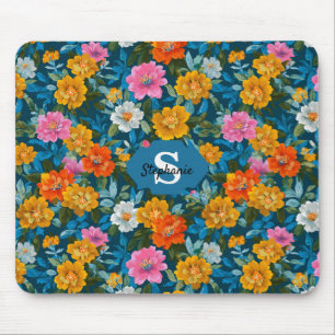 Mousepad Padrão Floral Colorido Rustic Vintage em Azul (2)