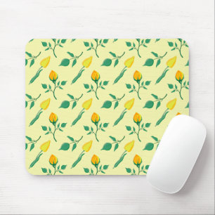 Mousepad Padrão floral com rosa amarela e flores tulipas
