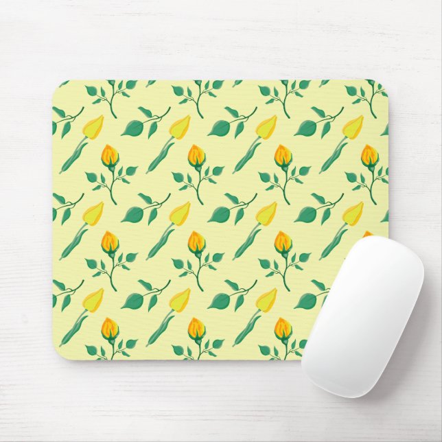 Mousepad Padrão floral com rosa amarela e flores tulipas (Com mouse)