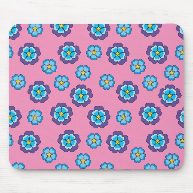 Mousepad Padrão Floral Cor-de-Rosa Azul (Frente)
