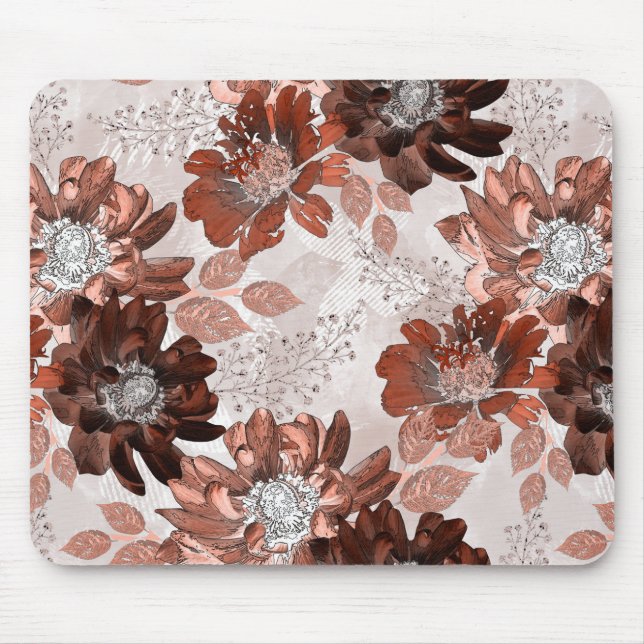 Mousepad Padrão floral da cinza marrom-aquarela. (Frente)
