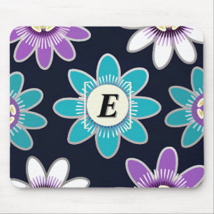 Mousepad Padrão Floral da Flor do Monograma Personalizado