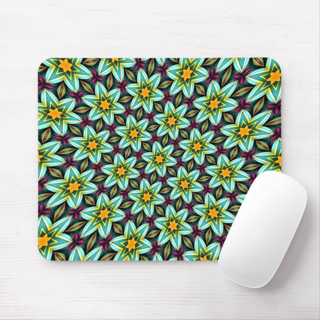 Mousepad Padrão Floral das Estrelas Verdes (Com mouse)