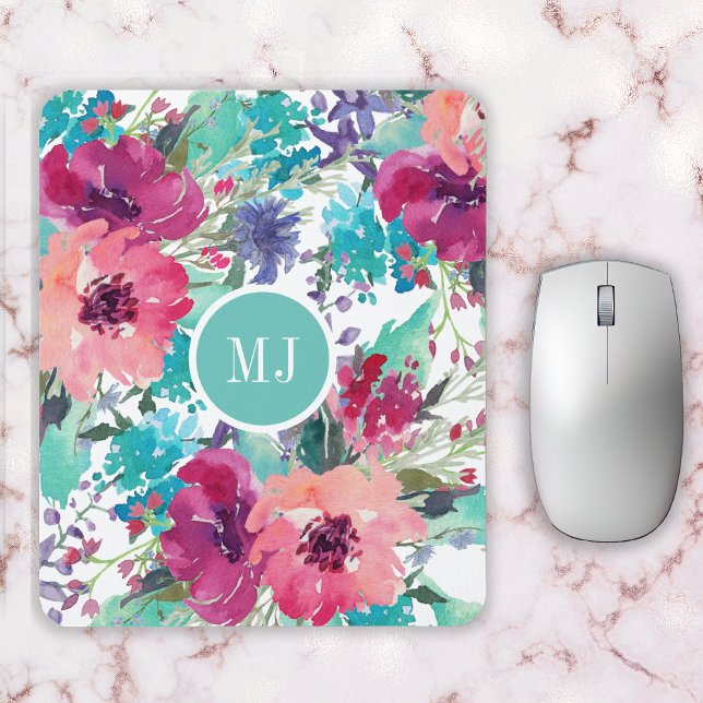 Mousepad Padrão Floral de Aquarela Feminina Personalizada (Criador carregado)