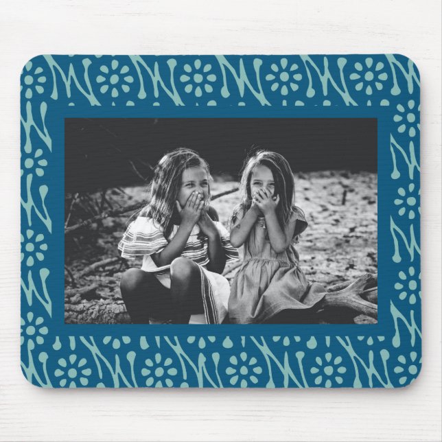 Mousepad Padrão Floral de Batik Azul de Foto na moda Person (Frente)