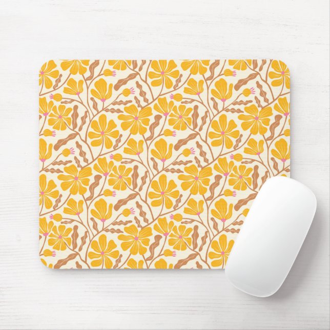 Mousepad Padrão Floral de Boho Amarelo (Com mouse)