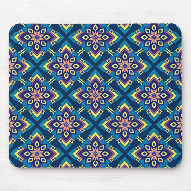 Mousepad Padrão Floral de Boho Geométrico Vibrante (Frente)