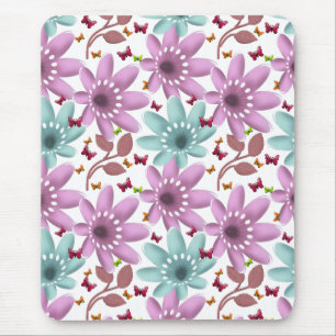 Mousepad Padrão Floral de Borboleta Sem Costura Rosa e Ve