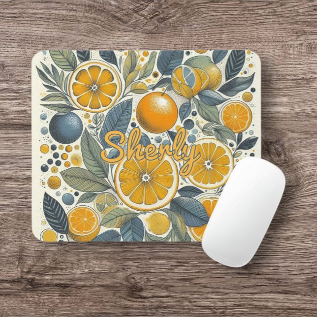 Mousepad Padrão Floral de Citros Botânica Vibrante de Verão (Criador carregado)