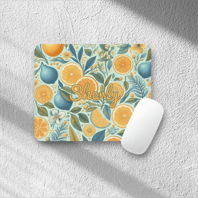 Mousepad Padrão Floral de Citros Botânica Vibrante de Verão (Criador carregado)