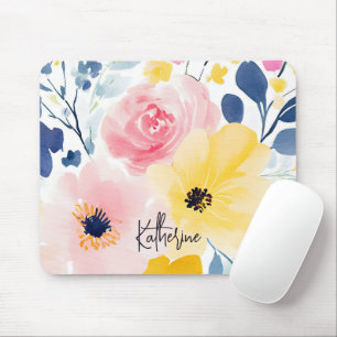 Mousepad Padrão Floral de Cor de Água Moderna