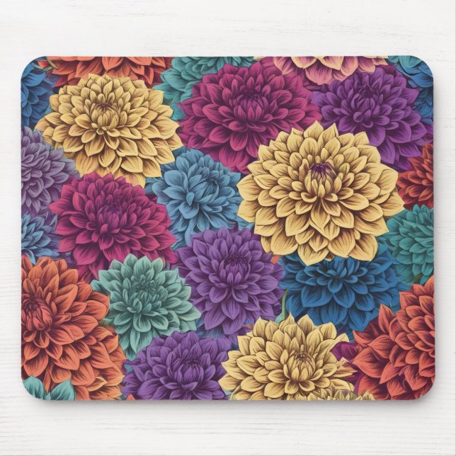 Mousepad Padrão floral de dahlia colorida (Frente)