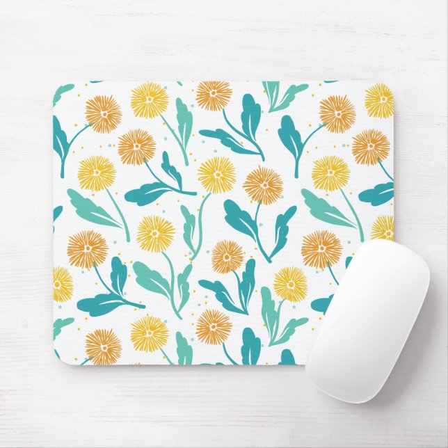 Mousepad Padrão Floral de Dandelion Amarelo - Inspirado na  (Com mouse)