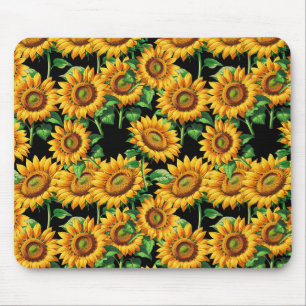 Mousepad Padrão Floral de Girassol Preto Cottagecore