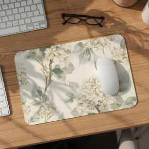 Mousepad Padrão Floral de Hortênsia Branca Suave