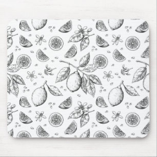 Mousepad Padrão Floral de Limão de Fruta Tropical Vintage