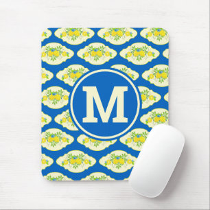 Mousepad Padrão Floral de Limões Azuis e Amarelos de Verão