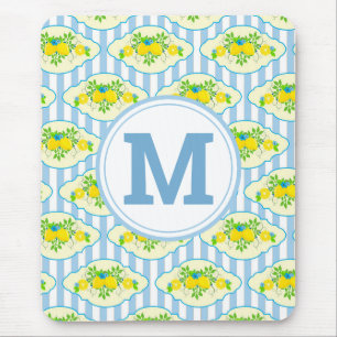 Mousepad Padrão Floral de Limões Azuis e Amarelos de Verão