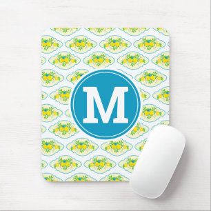 Mousepad Padrão Floral de Limões Azuis e Amarelos de Verão