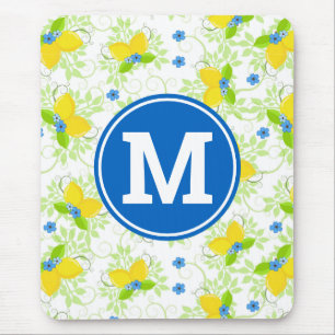 Mousepad Padrão Floral de Limões Brancos e Amarelos de Verã
