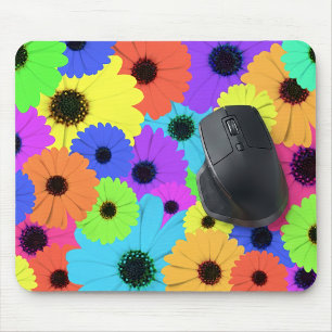 Mousepad Padrão Floral de Margarida Psicodélica Colorida