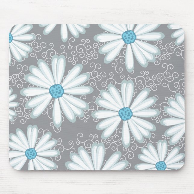 Mousepad Padrão Floral de Margarida Selvagem Branca de Turq (Frente)