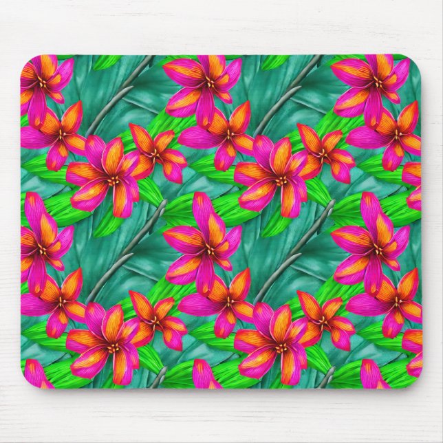 Mousepad Padrão Floral de Paraíso Tropical (Frente)