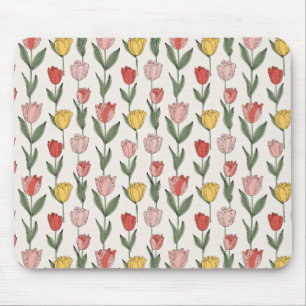 Mousepad Padrão Floral de Tulipa Moderna Botânica Suave Pri