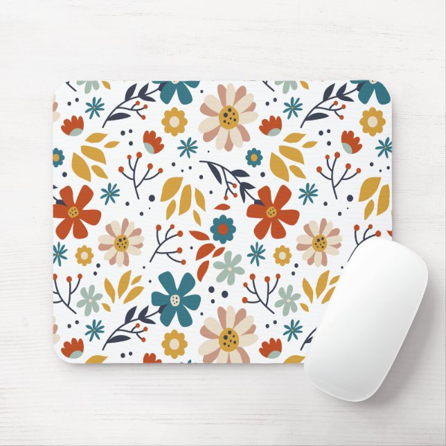 Mousepad Padrão Floral Desenhado Da Mão (Com mouse)