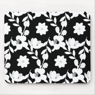 Mousepad Padrão floral do vetor preto e branco