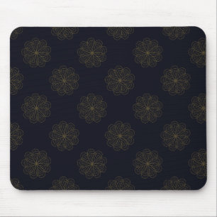 Mousepad Padrão Floral Elegante Azul e Dourado