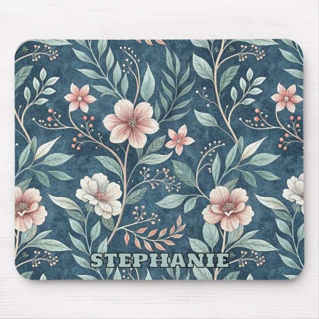 Mousepad Padrão Floral Elegante com Brilhos Rosa e Creme (Frente)