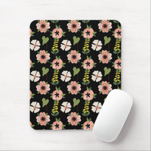 Mousepad Padrão Floral Elegante em Preto Botânica Chic
