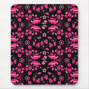 Mousepad Padrão Floral Escandinavo Rosa Moderno