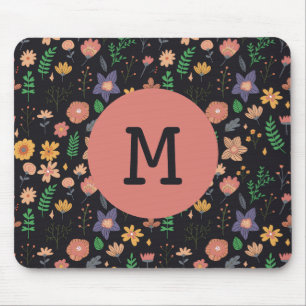 Mousepad Padrão Floral Escuro Moderno e Bonito Monograma