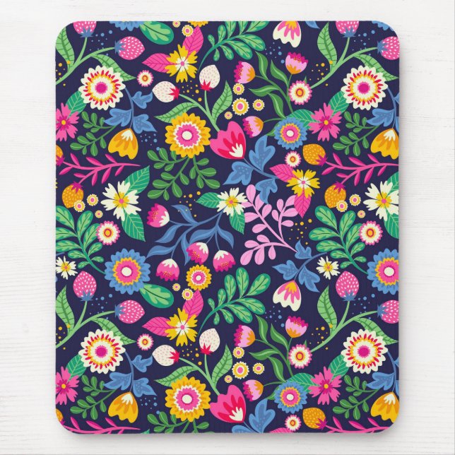 Mousepad Padrão Floral Exótico Pintado à Mão (Frente)
